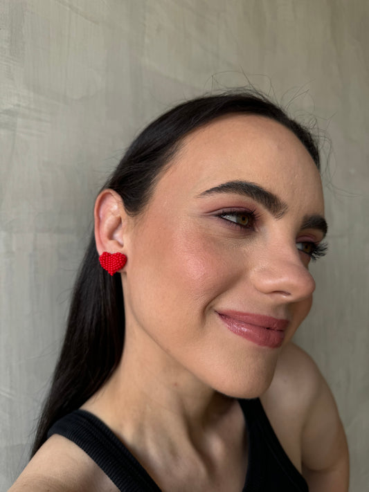 Aretes corazones be mine tejidos rojos