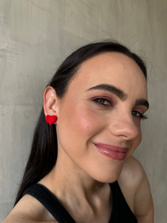 Aretes corazones be mine tejidos rojos
