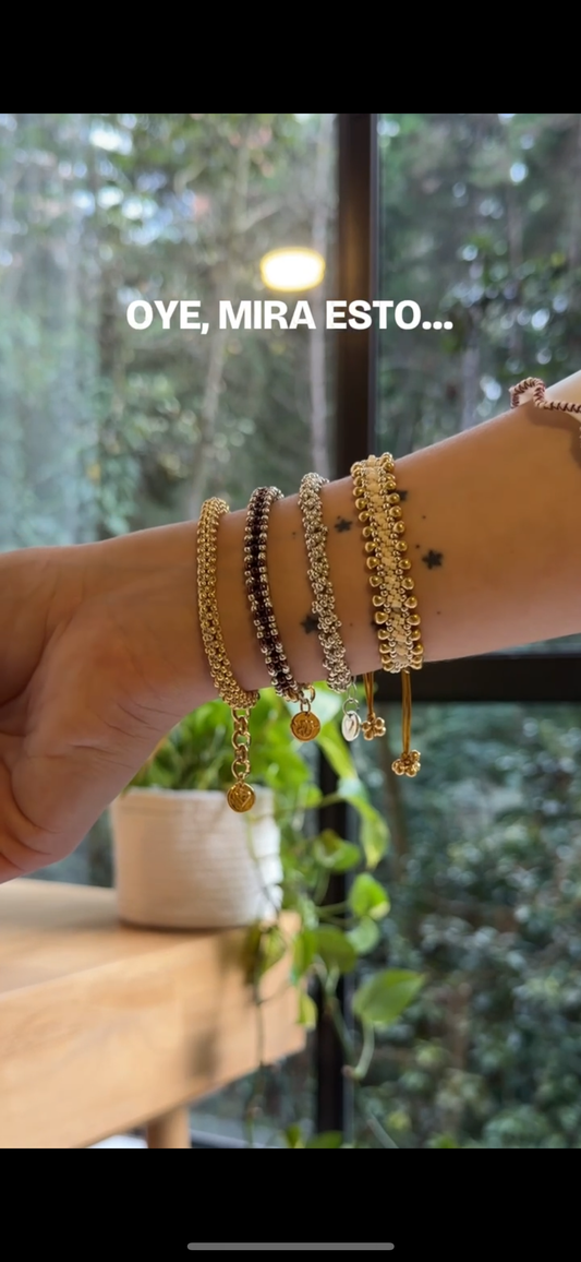 Pulsera Palmera morada plateada y café