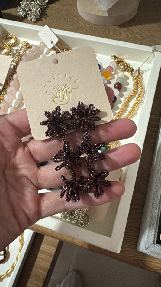 Aretes Palmera Triple Morado Granate