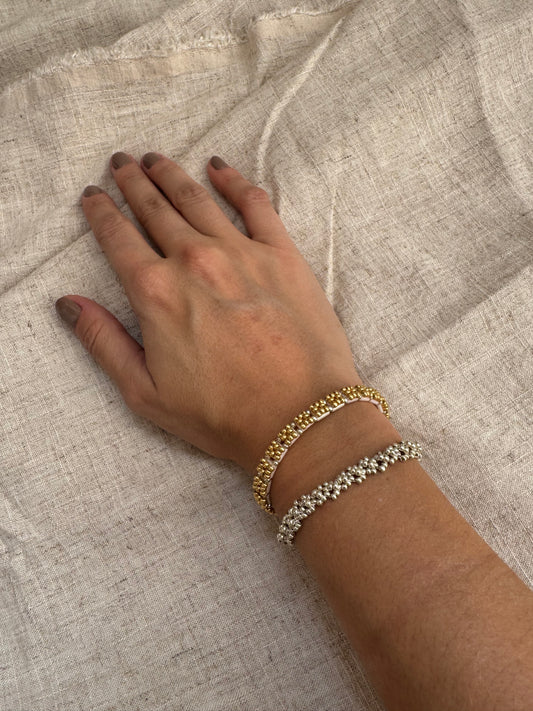 Pulsera Palmera Dorada, beige y plateada