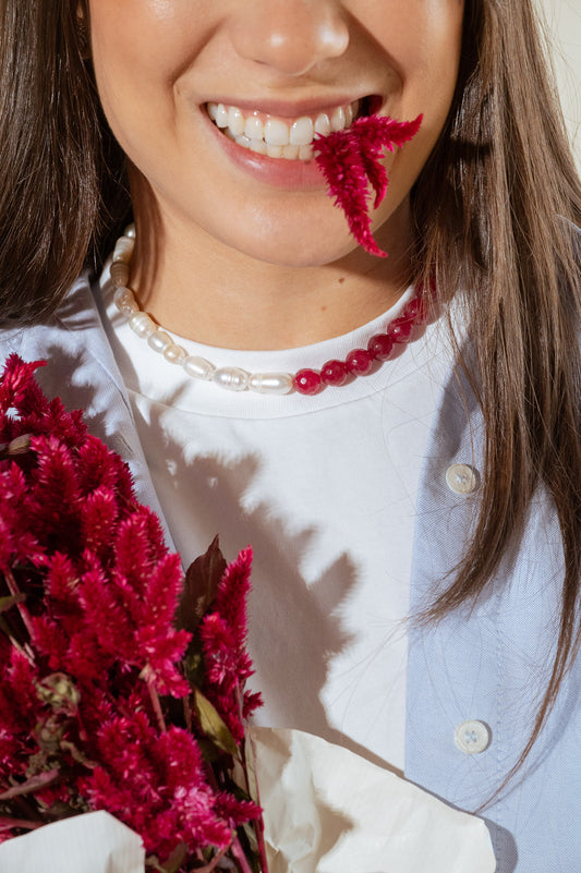 Collar agatas con perlas