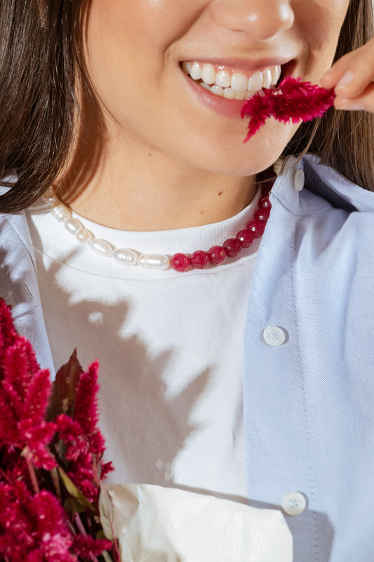 Collar agatas con perlas