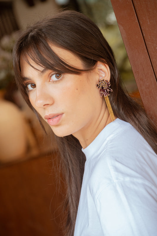 Aretes canutillo morado largos