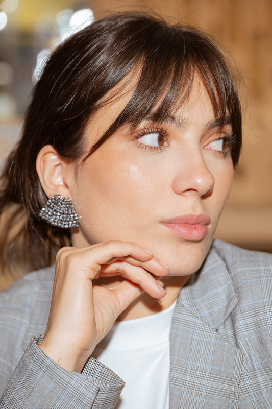 Aretes Retro Muranos Plateado Metálico