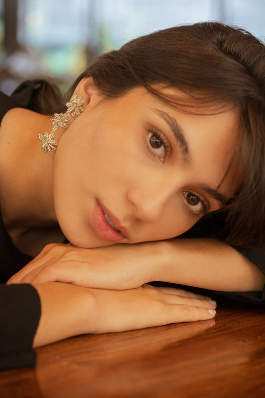 Aretes Flores triples Plateado