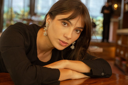 Aretes Flores triples Plateado