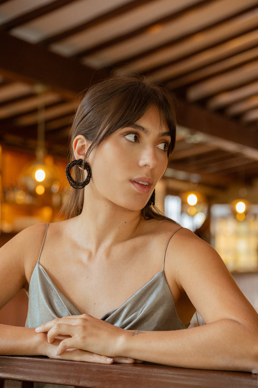 Aretes aros negro brillante murano